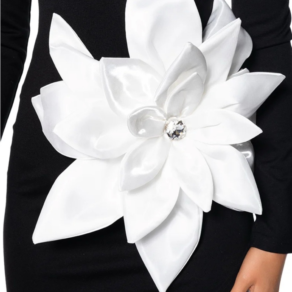 AKIRA Black Dress with White Floral Detail #86 - Picture 6 of 9